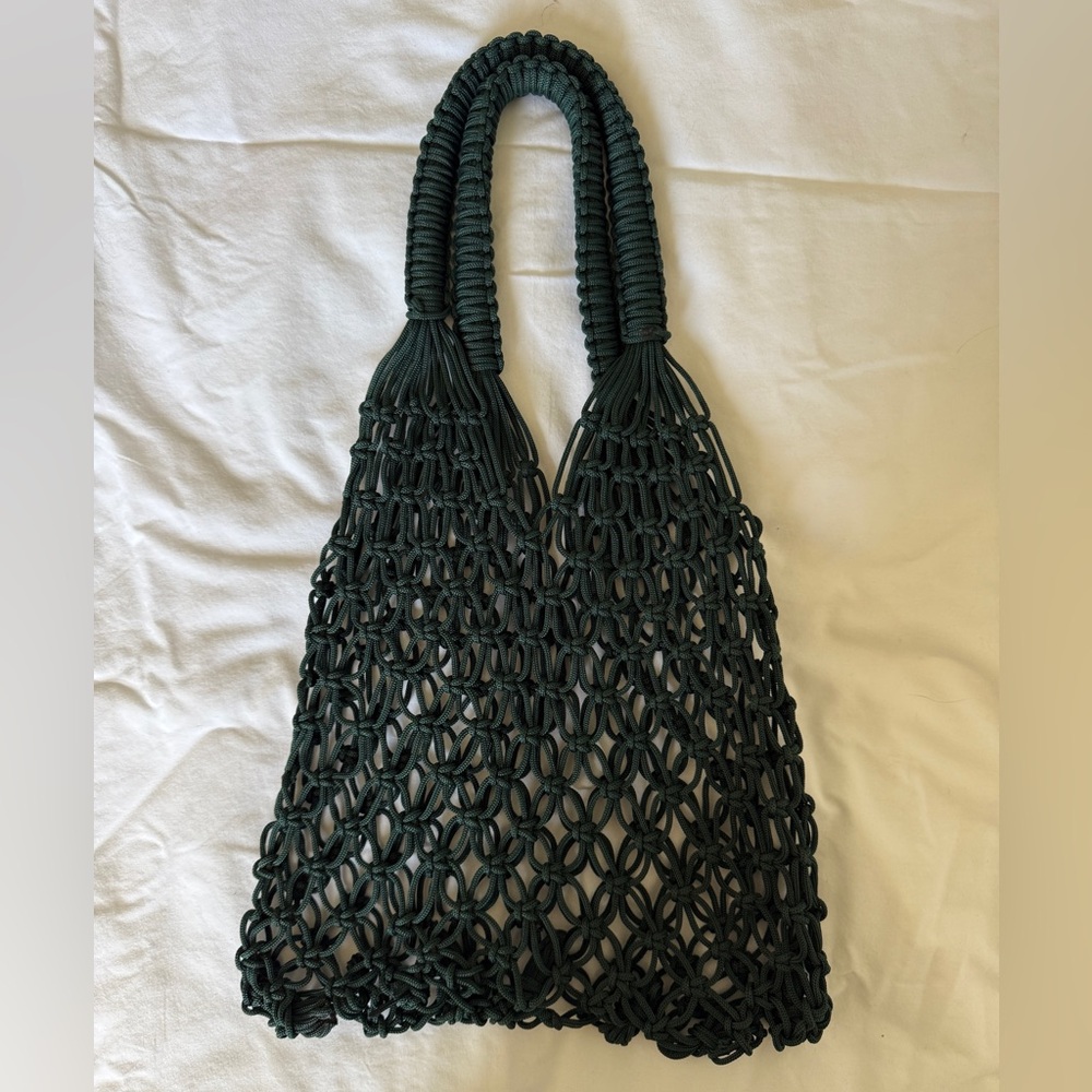 Dark Green Macramé Tote Bag - Stylish Handwoven Women’s Bag